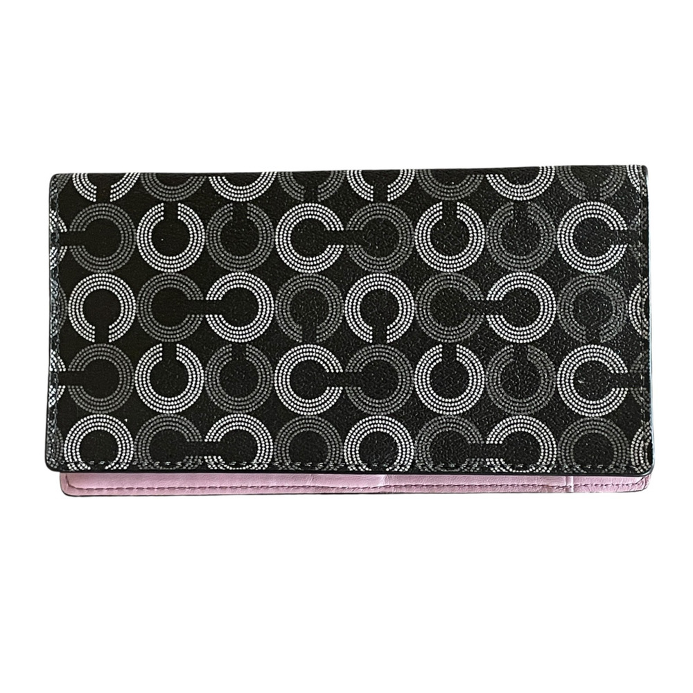 COACH Women's Madison Black Gray Dot OP Art Signature C Leather Checkbook NWOT